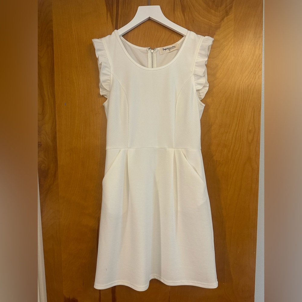 Impressions Ivory Textured Dress with Flutter Sleeves